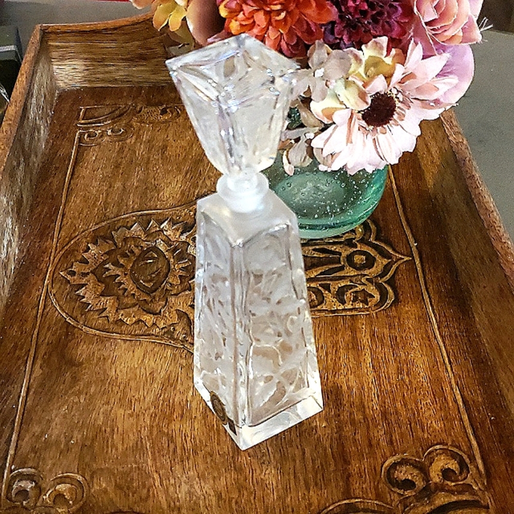 Vintage Art Deco Irving W Rice Hamd Cut Glass Perfume Bottle w/ Stopper